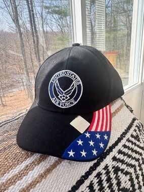 🇺🇸 US Air Force Veteran Cap Hat Black Military USA Red White Blue Flag